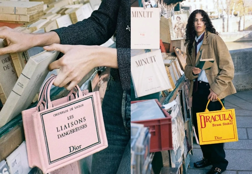 "Для тех, кто ничего, кроме меню в ресторане, не читал". В телеграме обсуждают "книжные" сумки-тоуты Dior